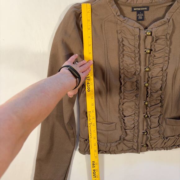 British Khaki Olive Green Ruffle Jacket Women’s Medium Button Up Military Style - Picture 6 of 7